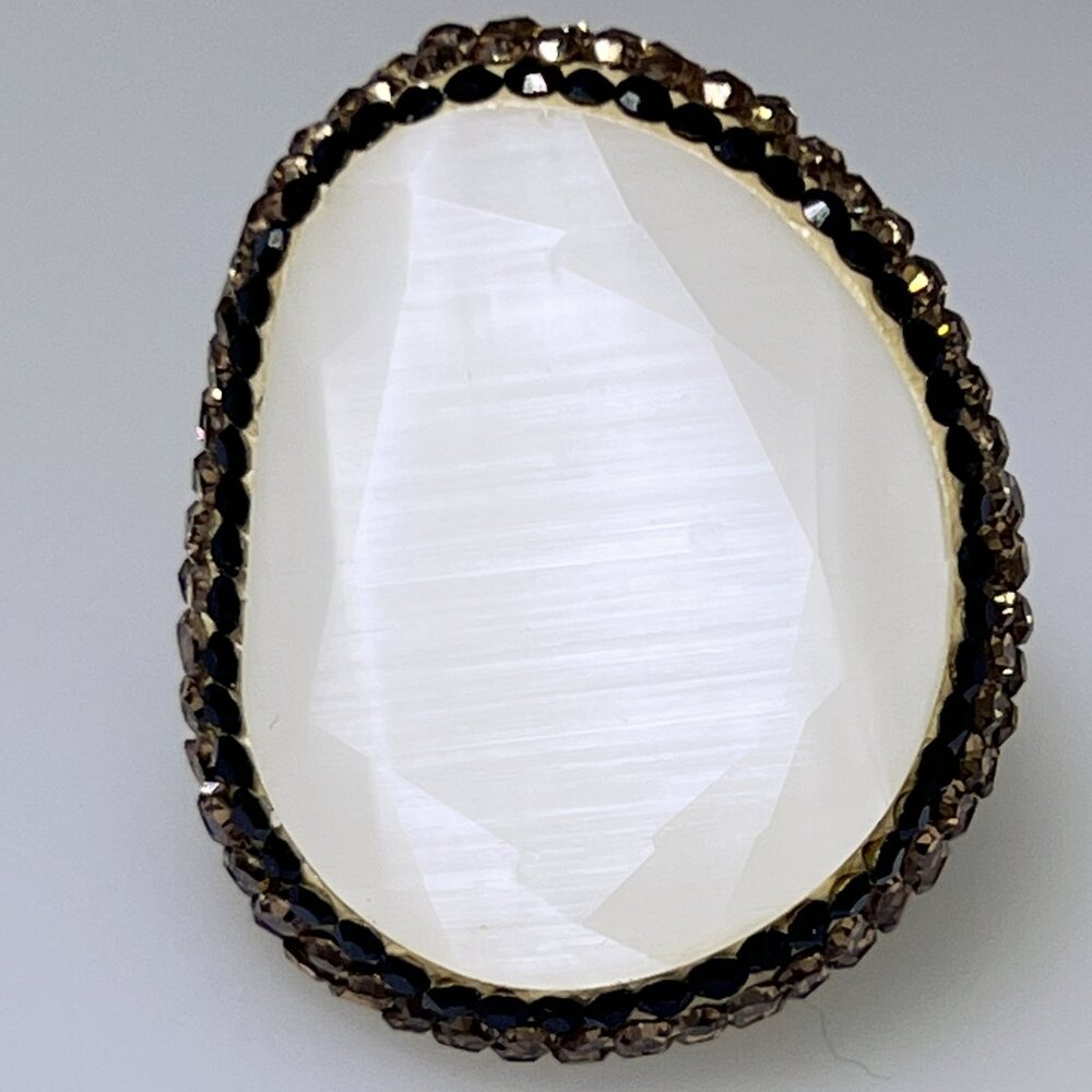 Gold plated sterling silver ring, faceted shell with micro set crystals, size: 7